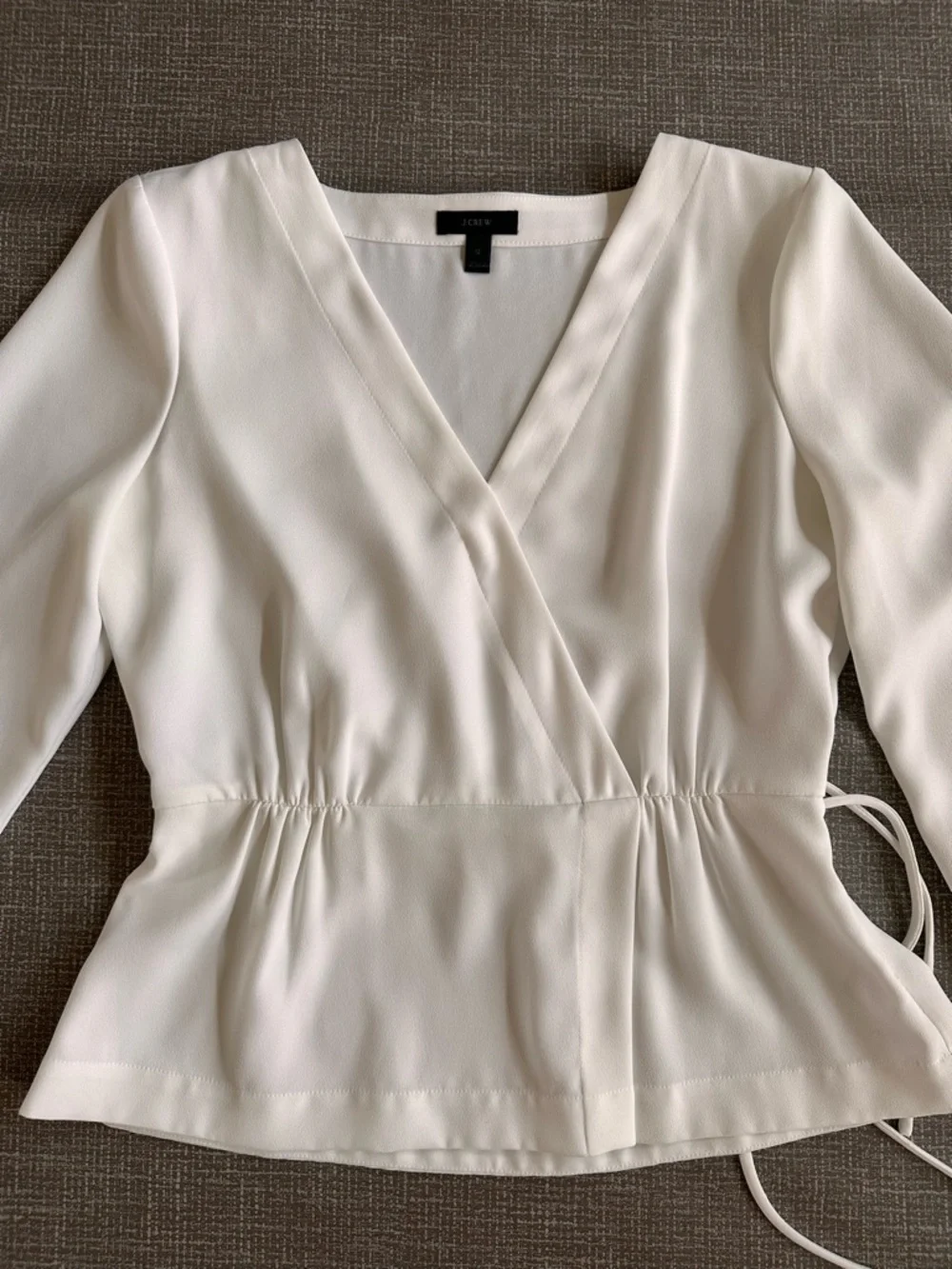J.Crew Wrap Style Blouse Women’s Size 12 Ivory Long Sleeve Tie Waist Top